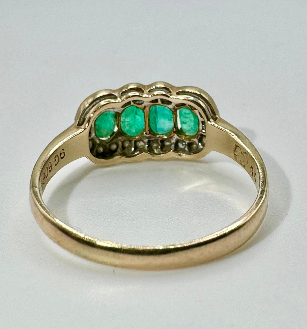 9ct Gold Emerald and Diamond Set Ring