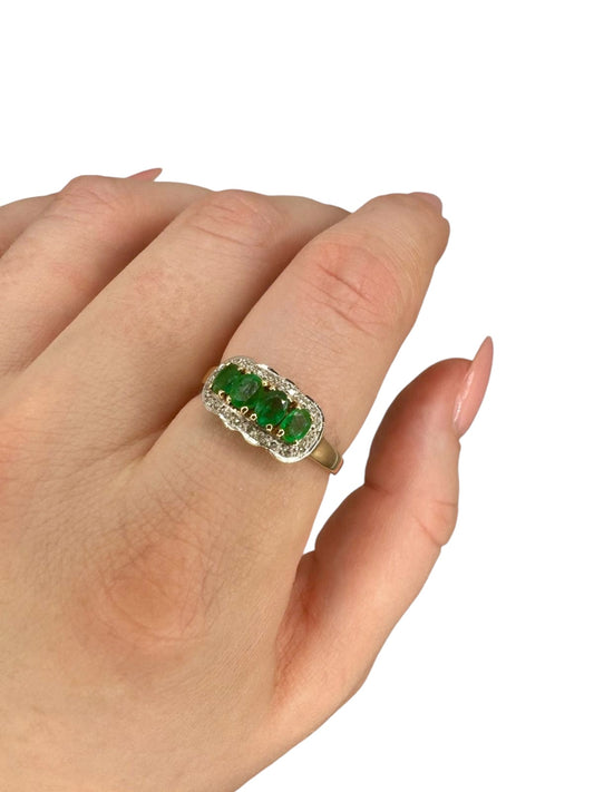 9ct Gold Emerald and Diamond Set Ring